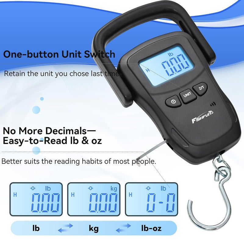 Fishfun Rechargeable Fish Scale, Digital Hanging Fish Weight Scale with Large Handle and Tape Measure for Fishing, Hunting, Outdoor, Farm, 110lb/50kg - Image 4